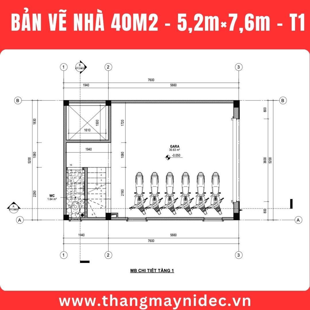 Thang máy gia đình cho nhà 40m2 tầng 1