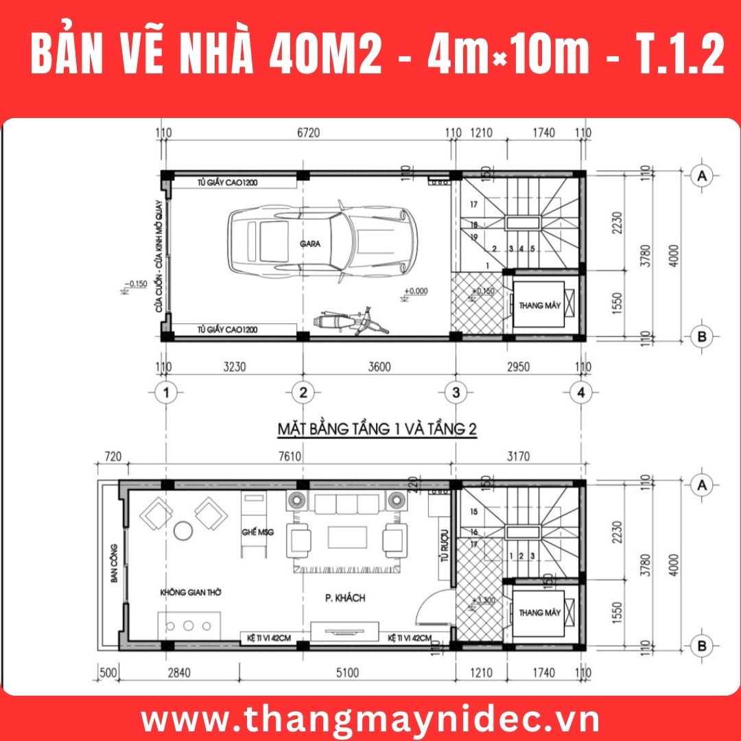 Thang máy gia đình cho nhà 40m2 tầng 1