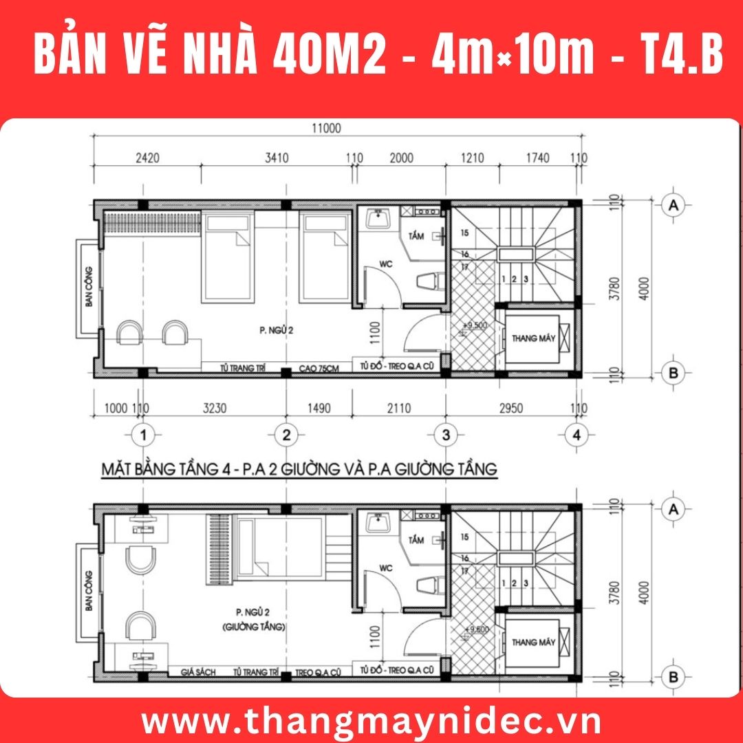 Thang máy gia đình cho nhà 40m2 tầng 4b