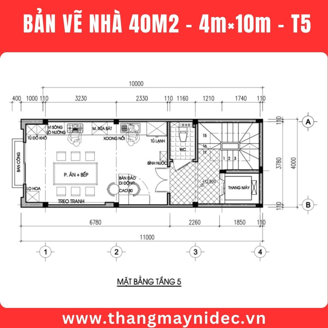 Thang máy gia đình cho nhà 40m2 tầng 5