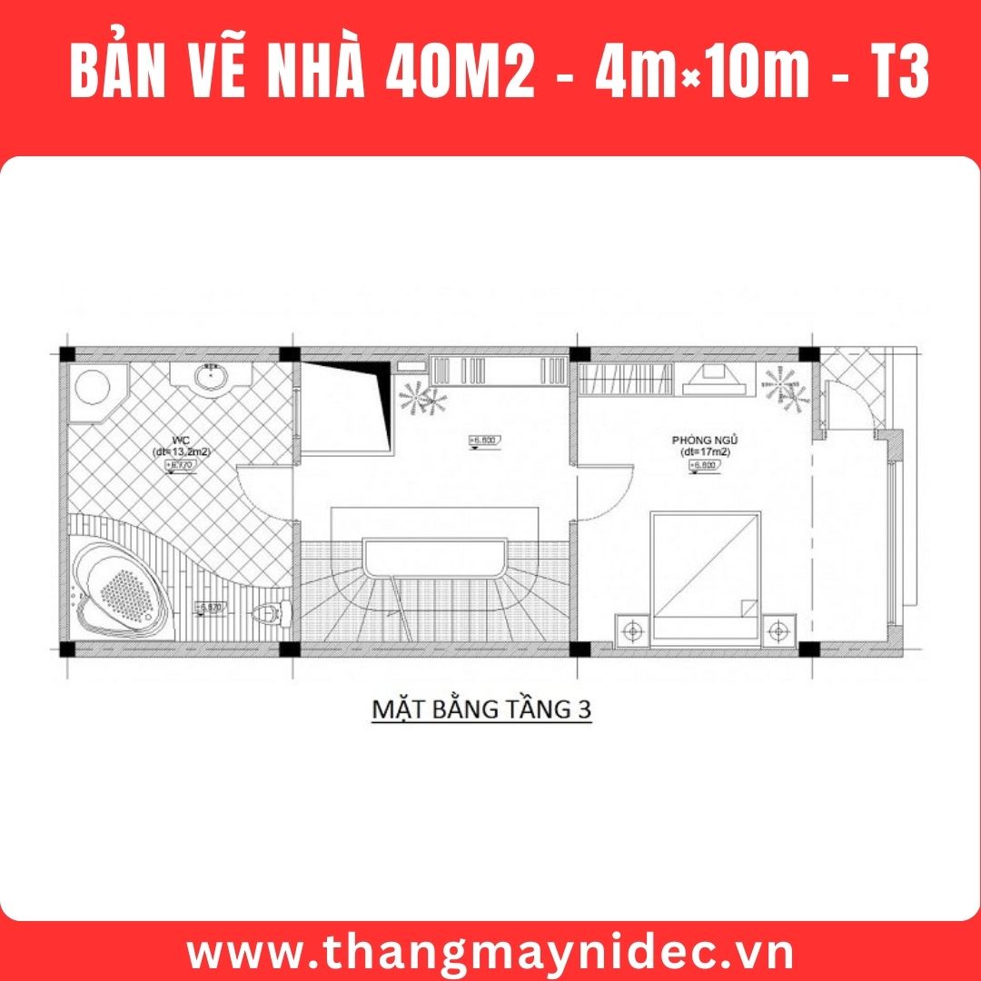 Thang máy gia đình cho nhà 40m2 tầng 3