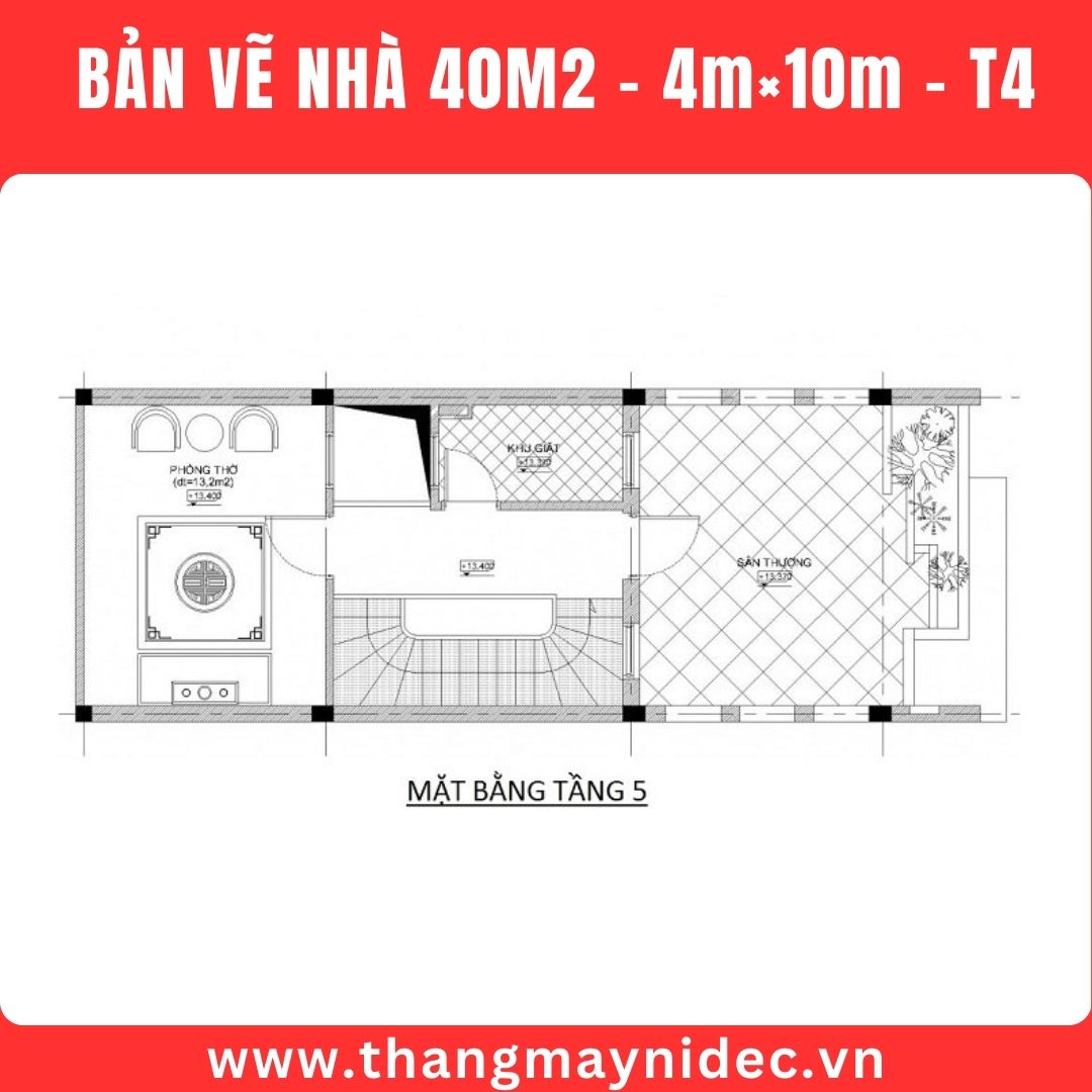 Thang máy gia đình cho nhà 40m2 tầng mái