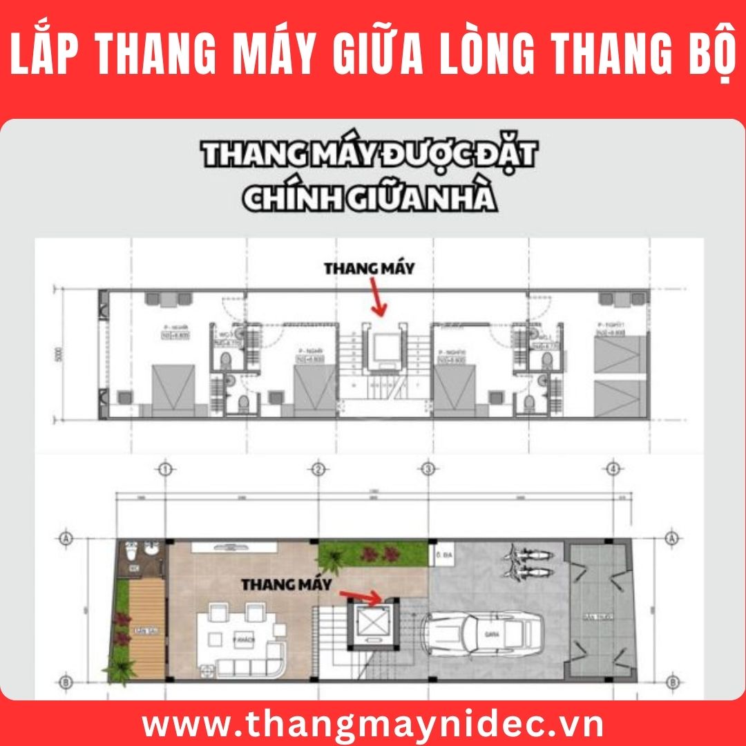 Lắp thang máy giữa lòng cầu thang bộ