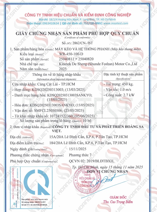 Giấy chứng nhận hợp quy sản phẩm WR-450