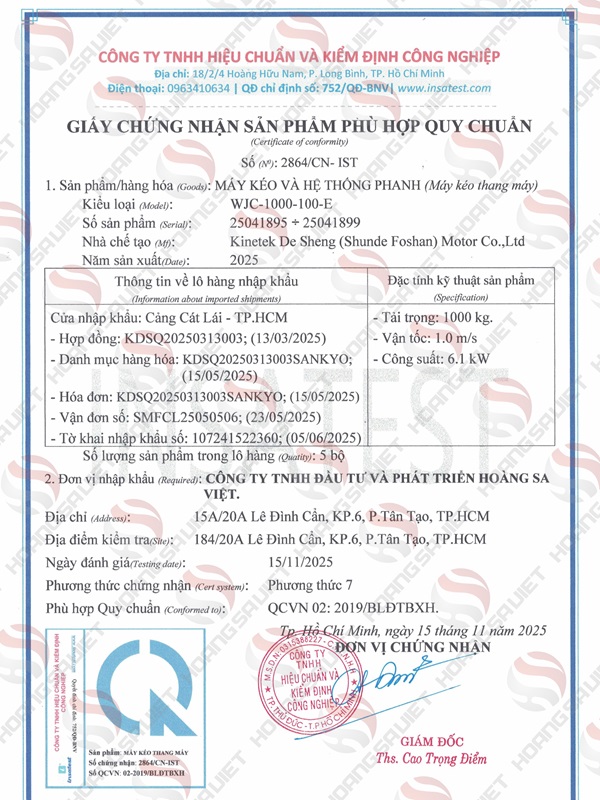 Giấy chứng nhận hợp quy sản phẩm WJC-1000