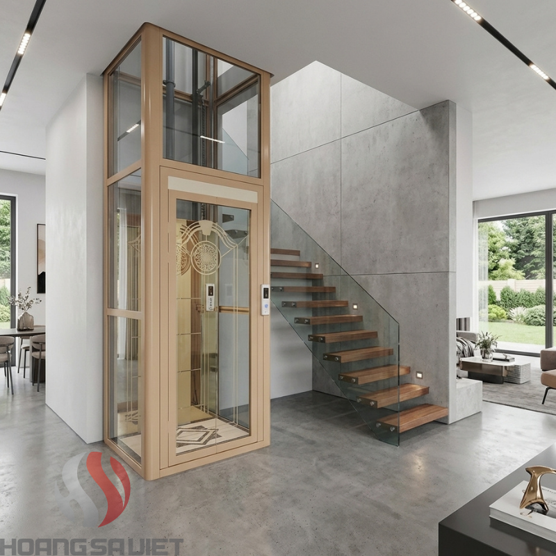 Thang máy thủy lực 3 tầng cửa mở tay thắng về độ êm ái và tiết kiệm điện
