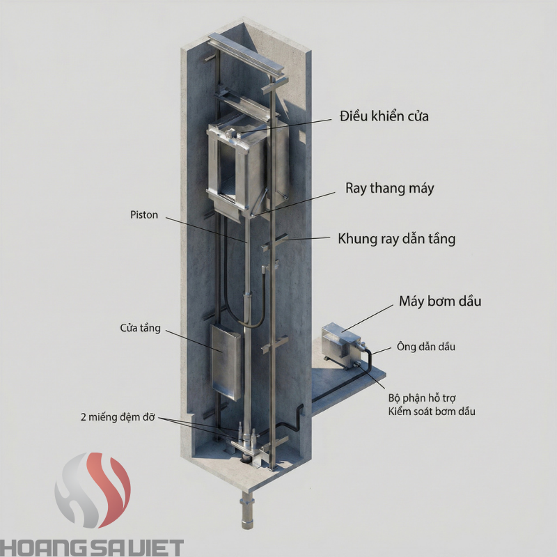 Sơ đồ thang máy thủy lực
