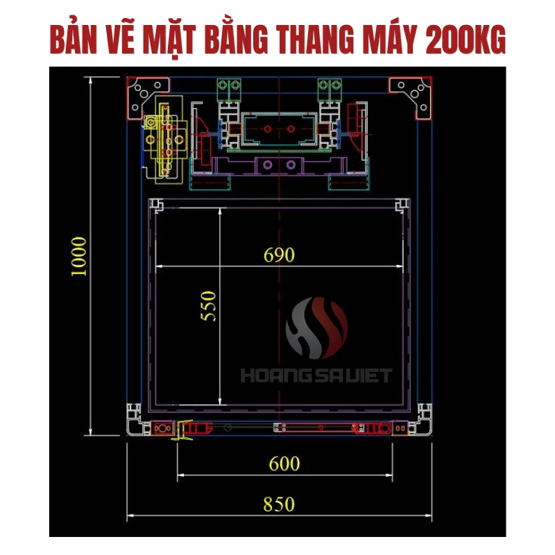 Bản Vẽ Mặt Bằng Thang Máy 200kg 