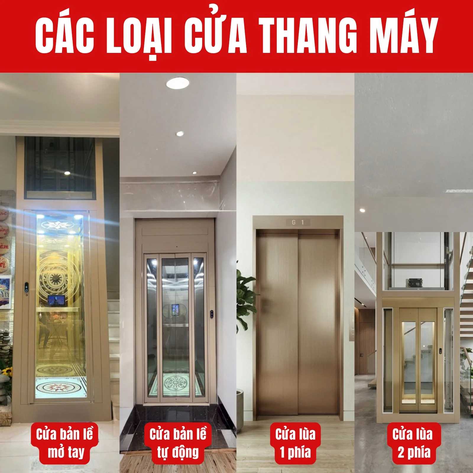 Các loại cửa thang máy kính trong nhà