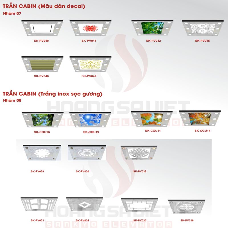 Các Mẫu Trần Giả Cabin Thang Máy 