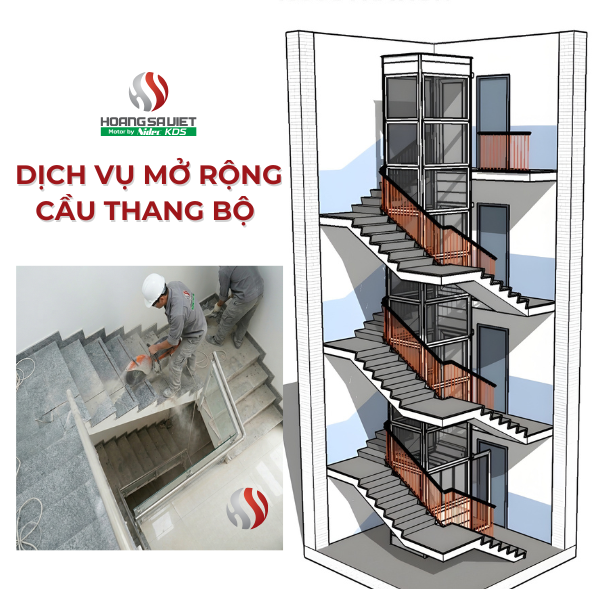 Mở rộng cầu thang bộ để lắp đặt thang máy 