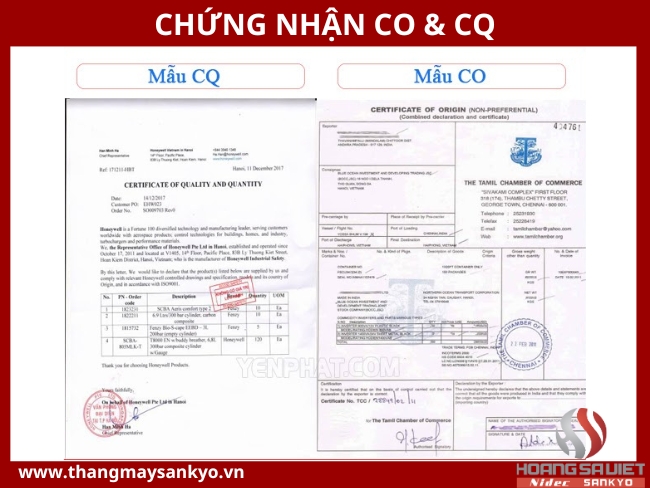 Giấy chứng nhận CO và CO của linh kiện thang máy liên doanh Giấy chứng nhận CO và CO của linh kiện thang máy liên doanh