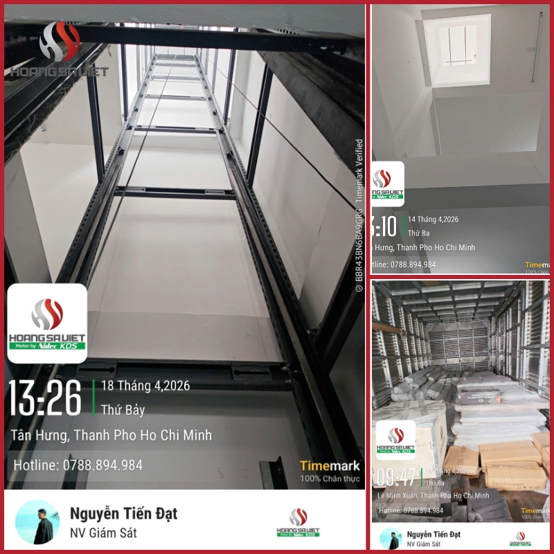 Linh kiện được vận chuyển đến công trình và tiến hành định hình hệ khung thép hố thang dưới sự giám sát chặt chẽ của kỹ thuật viên