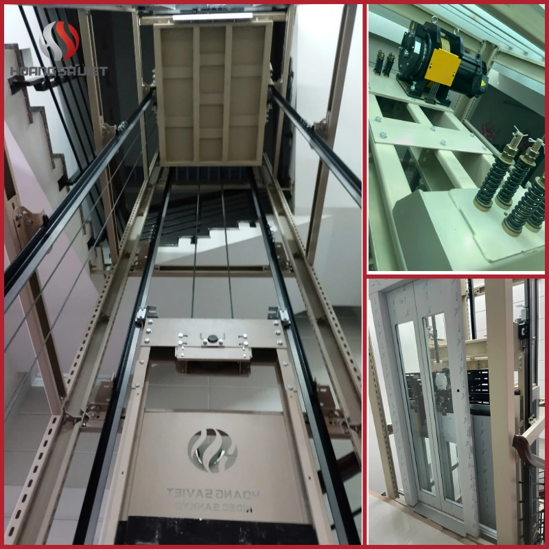 Cận cảnh quá trình lắp ráp hệ thống cơ khí: cố định ray dẫn hướng, bệ máy kéo và định hình khung cabin cửa kính tại nhà anh Huy
