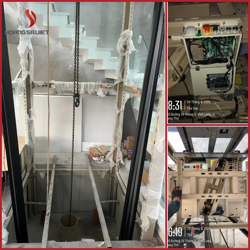 Cận cảnh chi tiết đấu nối bo mạch tủ điện và hệ thống puly cáp kéo được lắp ráp chuẩn xác