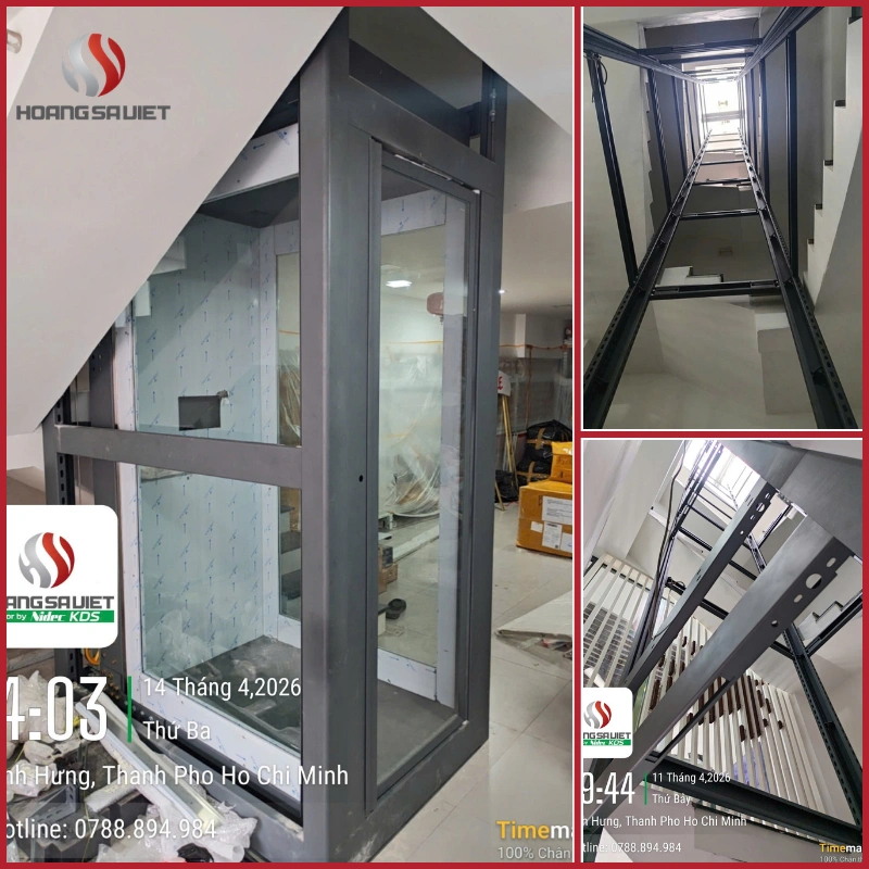 Lắp đặt hệ khung thép chịu lực và vách kính, ứng dụng giải pháp thang không hố pit giúp tối ưu diện tích