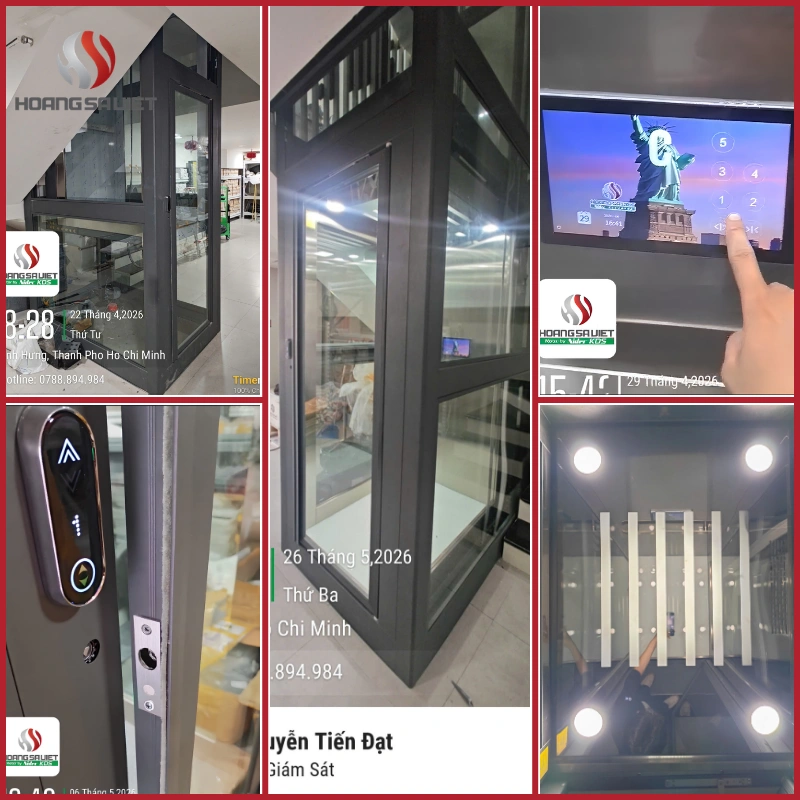 Thang máy gia đình tại KDC Đại Phúc Green Villas với thiết kế vách kính sang trọng và bảng điều khiển cảm ứng thông minh