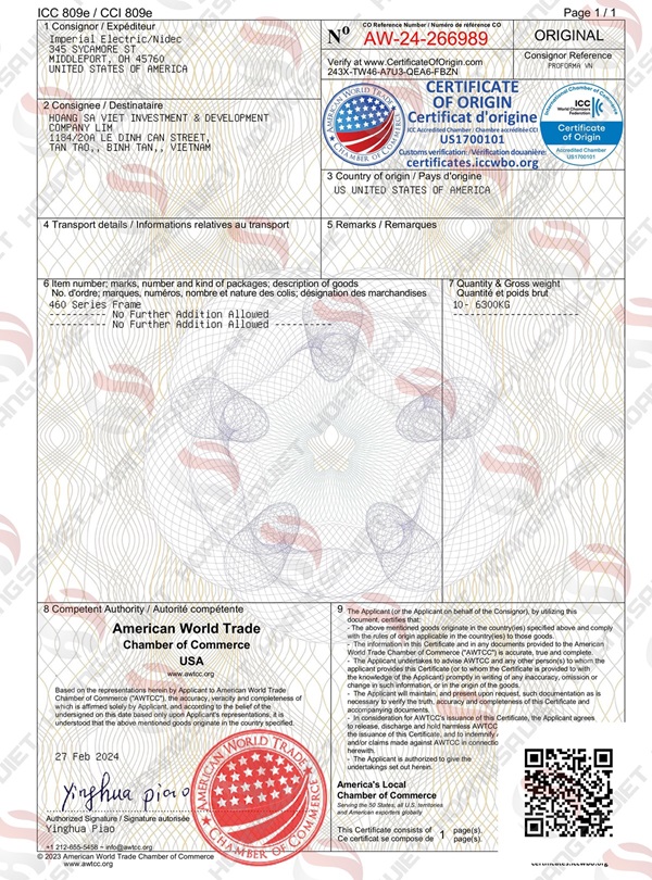 Giấy chứng nhận xuất xứ hàng hóa nhập khẩu USA