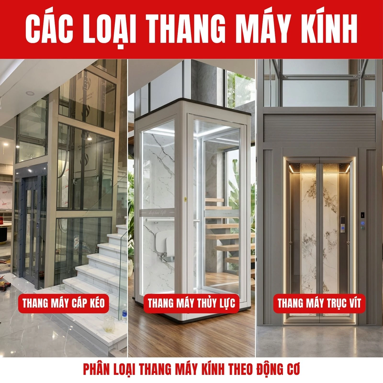 BA lOẠI ĐỘNG CƠ THANG MÁY KÍNH GIA ĐÌNH