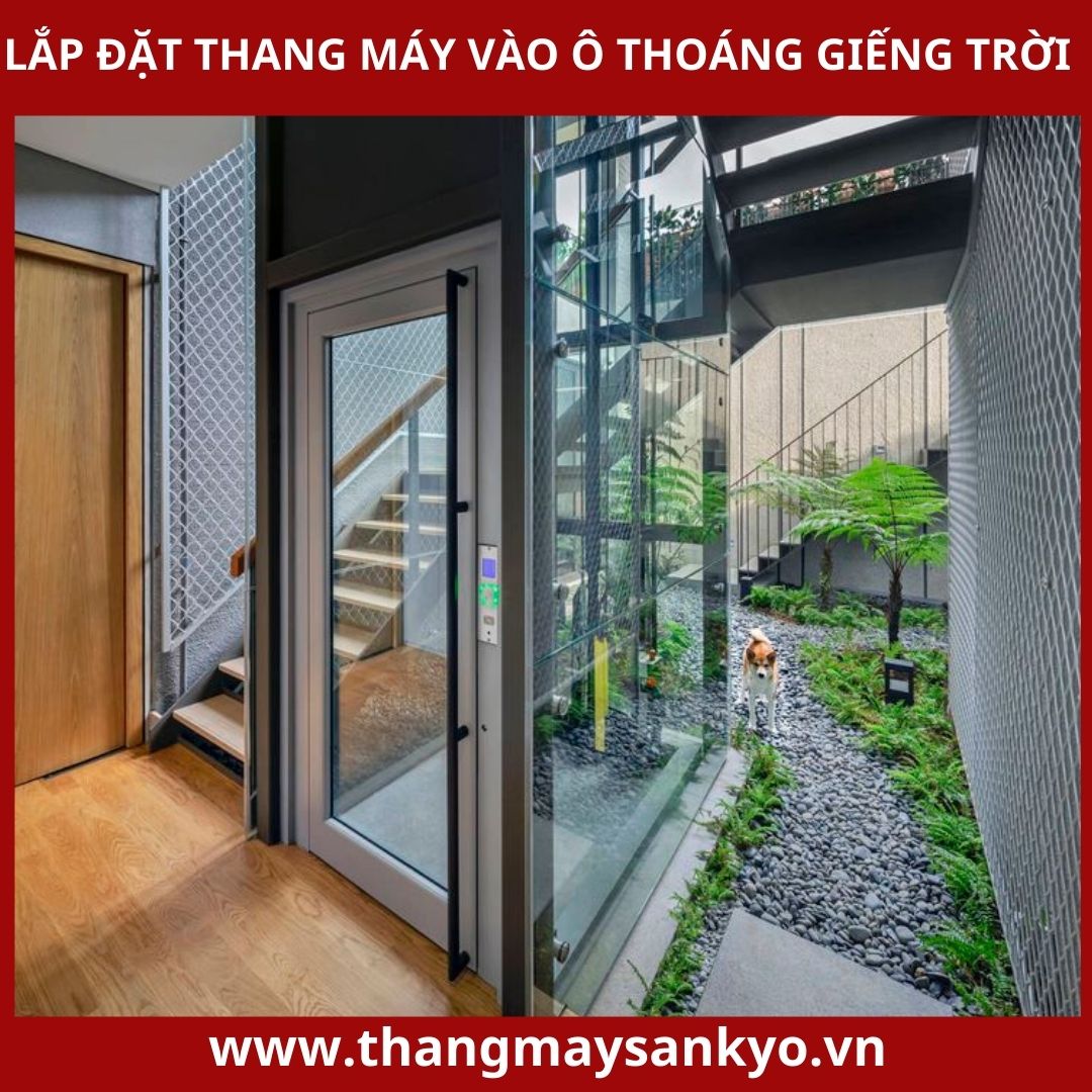 Lắp đặt thang máy vào ô thoáng giếng trời Lắp đặt thang máy vào ô thoáng giếng trời