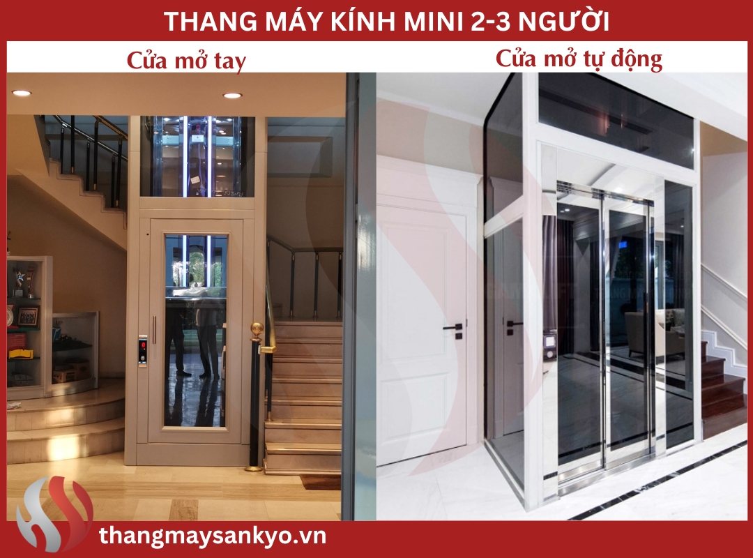 Phân loại thang máy kính mini theo cửa mở Phân loại thang máy kính mini theo cửa mở