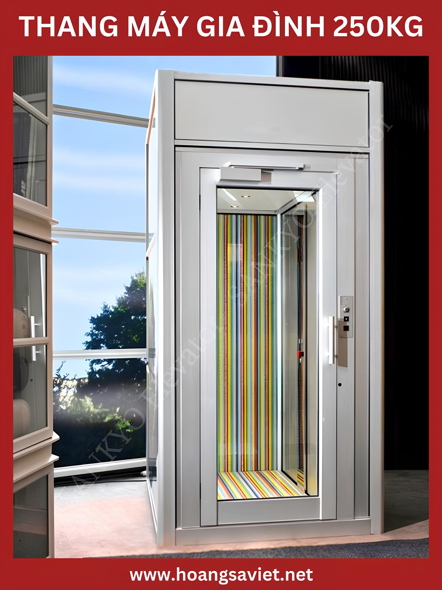 Thang máy gia đình 250kg với cabin nhiều màu sắc Thang máy gia đình 250kg với cabin nhiều màu sắc