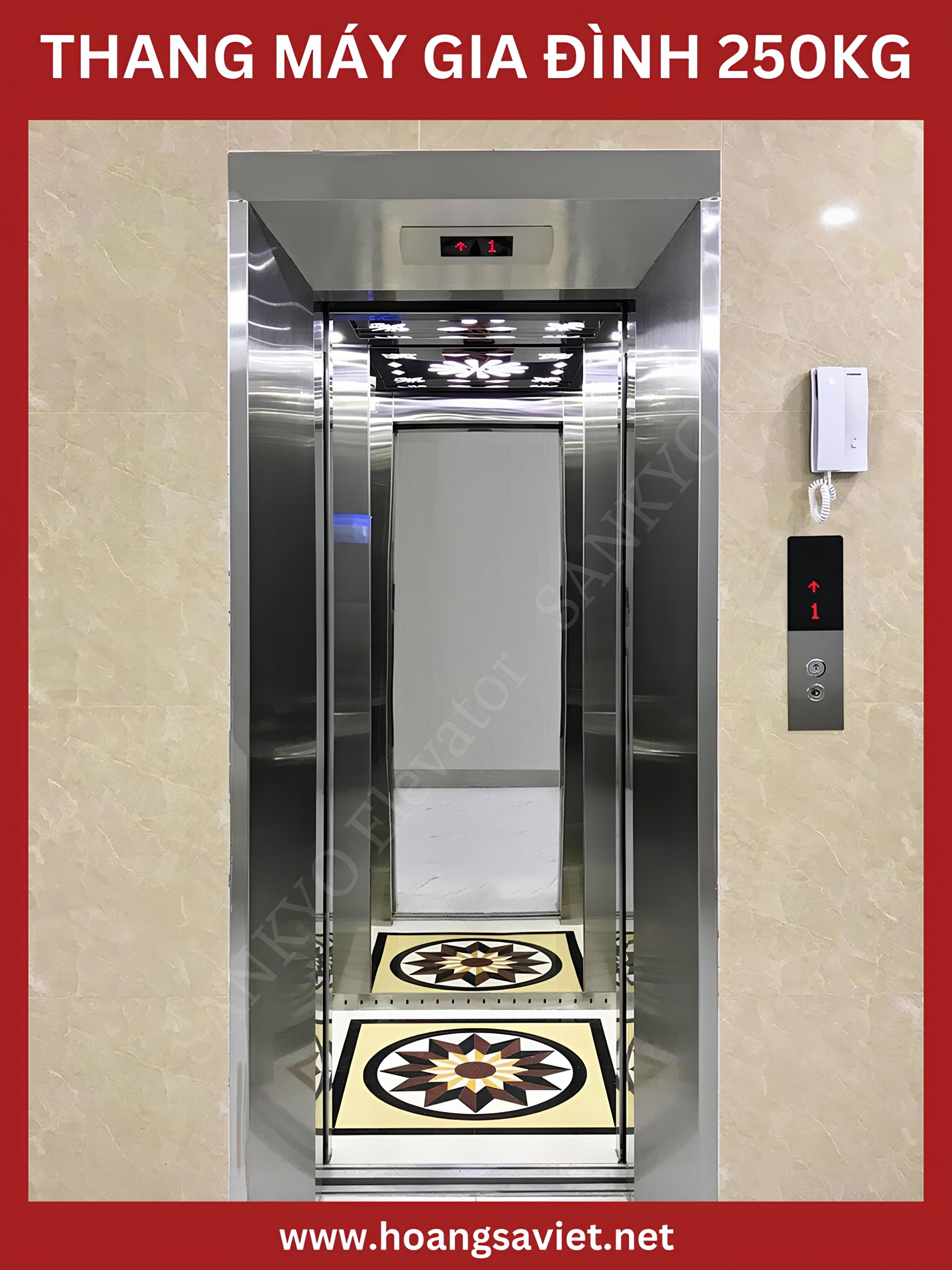 Mẫu thang máy gia đình 250kg cabin inox Mẫu thang máy gia đình 250kg cabin inox