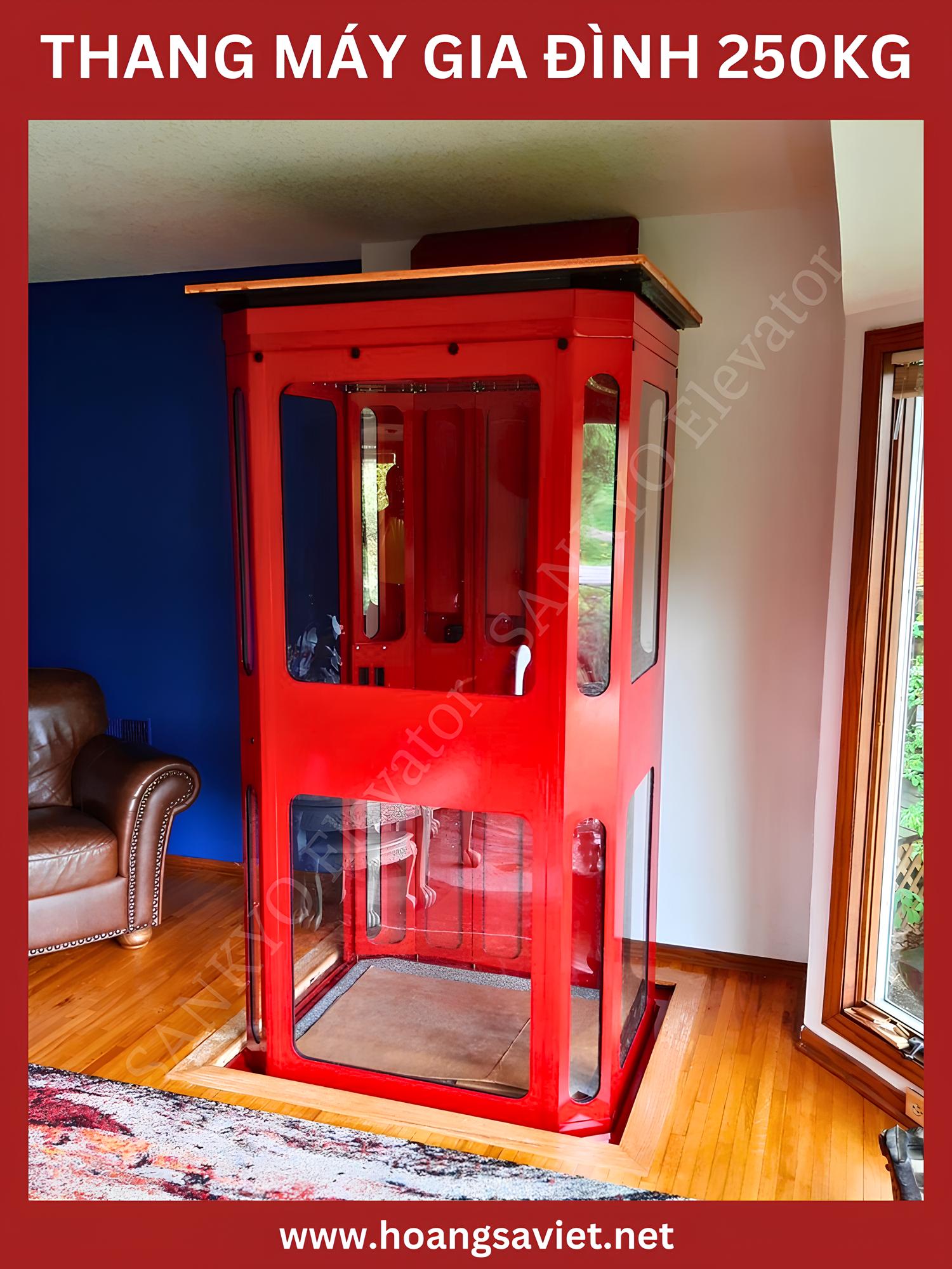 Thang máy gia đình 250kg với cabin nhiều màu sắc Thang máy gia đình 250kg với cabin nhiều màu sắc
