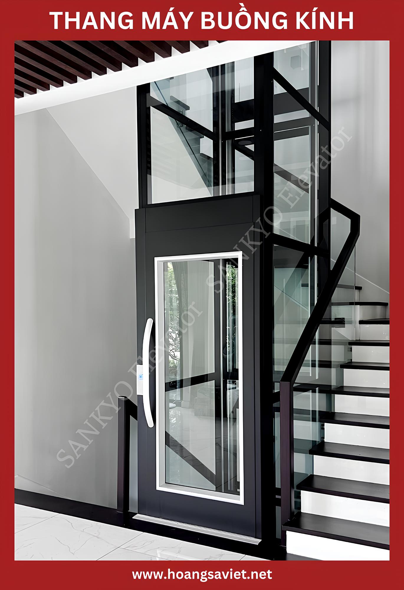 Vị trí lắp đặt thang máy buồng kính bên cạnh cầu thang bộ Vị trí lắp đặt thang máy buồng kính bên cạnh cầu thang bộ