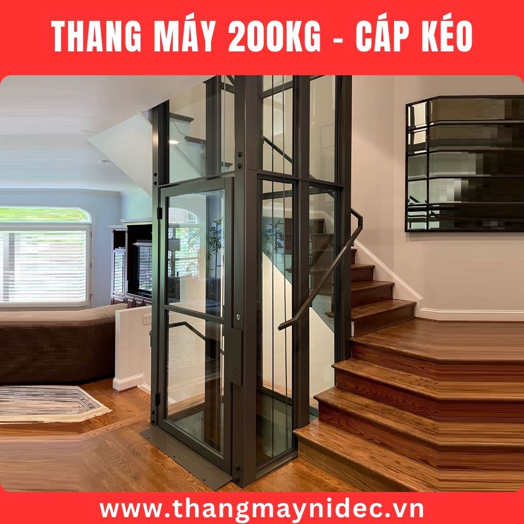 Thang máy 200kg mini thiết kế giữa cầu thang bộ Thang máy 200kg mini thiết kế giữa cầu thang bộ