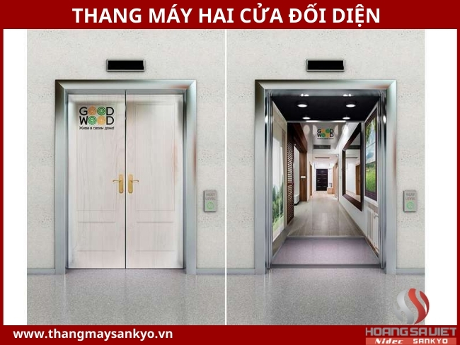 Thang máy 2 cửa đối diện Thang máy 2 cửa đối diện
