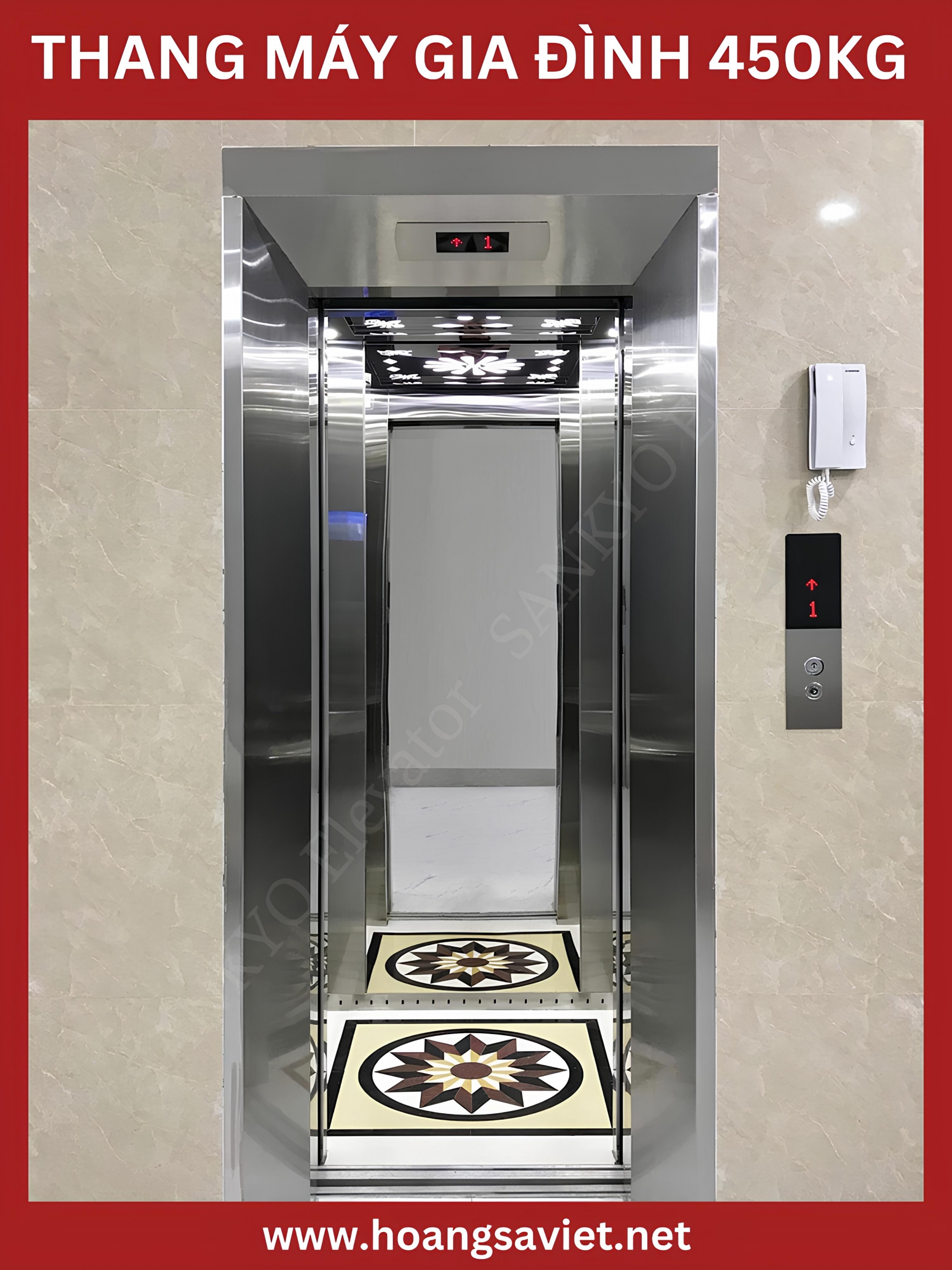 Mẫu thang máy gia đình 450kg có cabin gương Mẫu thang máy gia đình 450kg có cabin gương
