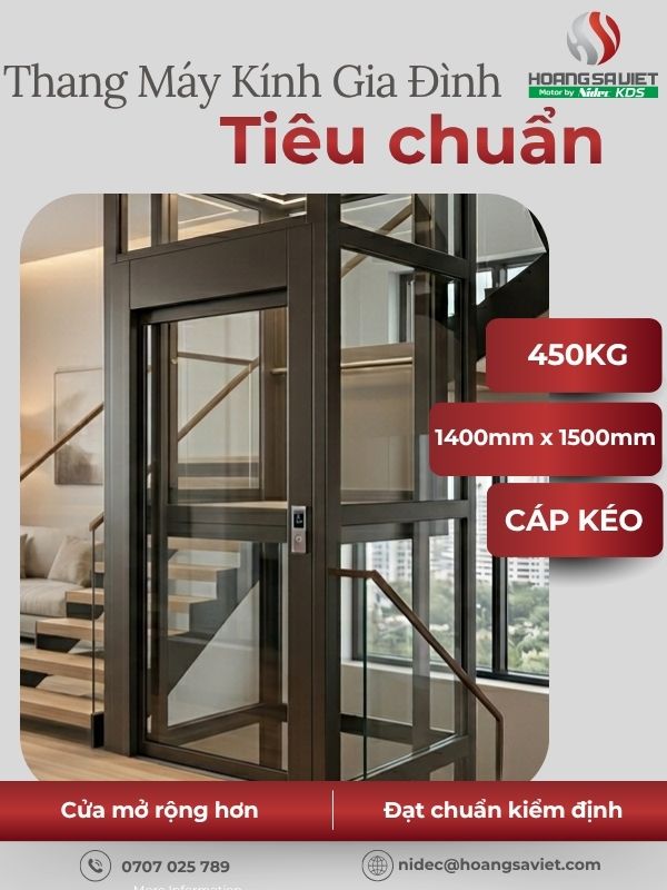 Thang máy kính gia đình tiêu chuản kiểu truyền thống 
