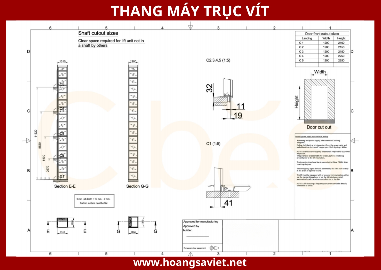 Tham khảo thông số kịch thước thang máy trục vít Tham khảo thông số kịch thước thang máy trục vít